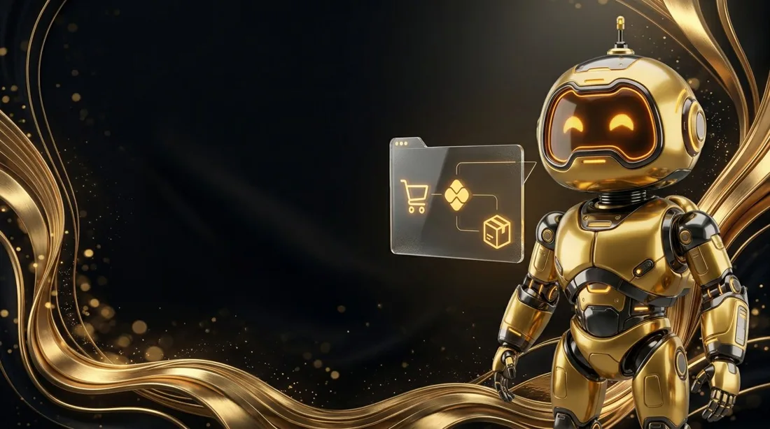 Robô dourado da NEXUS em fundo preto